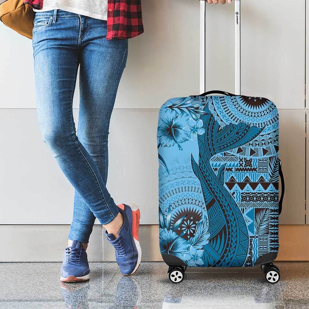 Bula Fiji Luggage Cover Shark Tail Turquoise Masi Tapa LT7 - Polynesian Pride