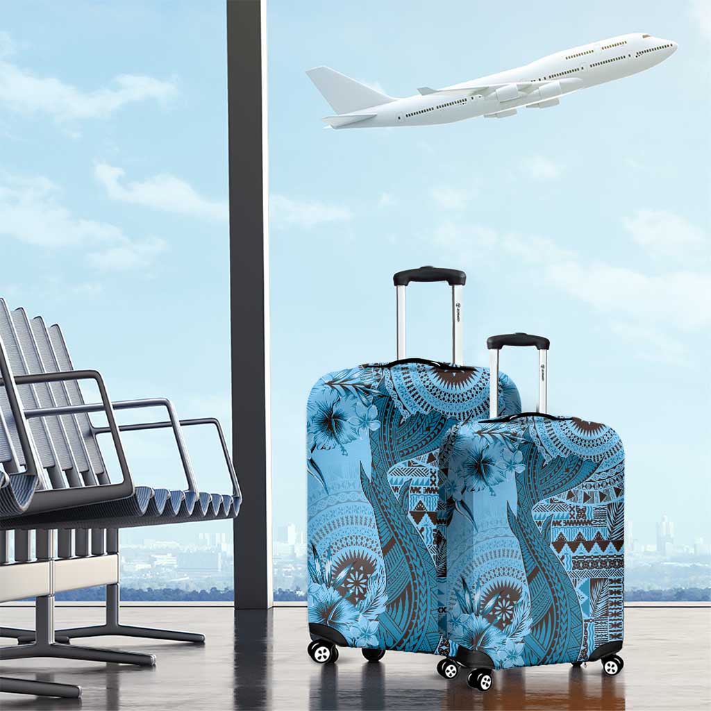 Bula Fiji Luggage Cover Shark Tail Turquoise Masi Tapa LT7 - Polynesian Pride