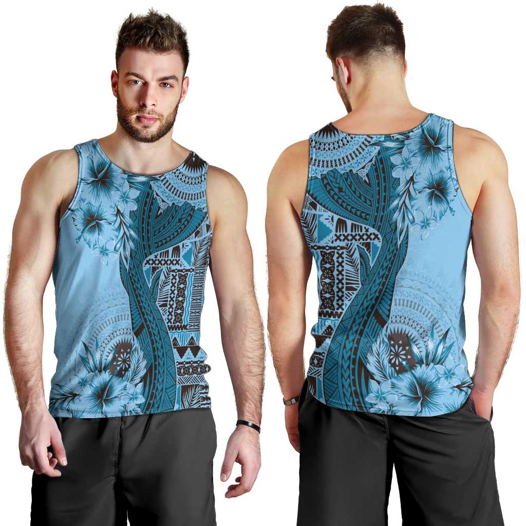 Bula Fiji Men Tank Top Shark Tail Turquoise Masi Tapa