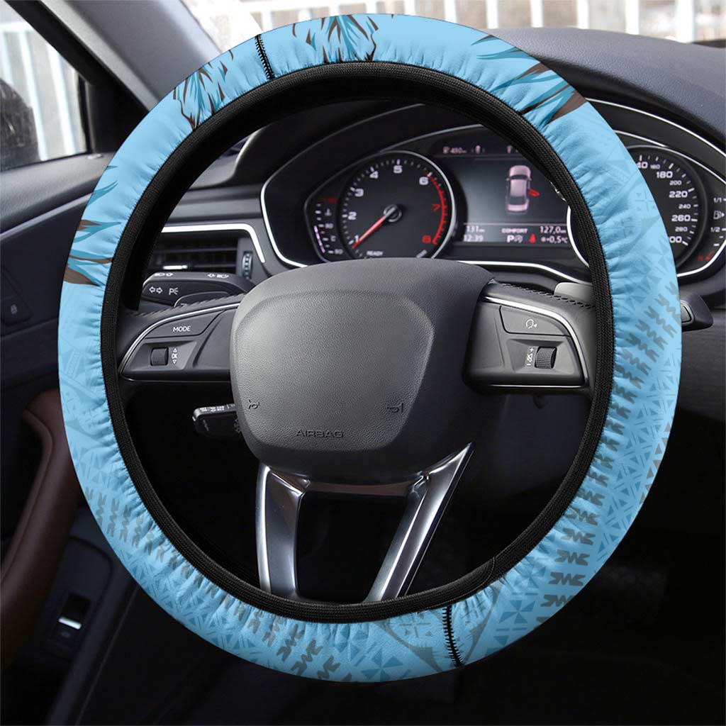 Bula Fiji Steering Wheel Cover Shark Tail Turquoise Masi Tapa LT7 - Polynesian Pride