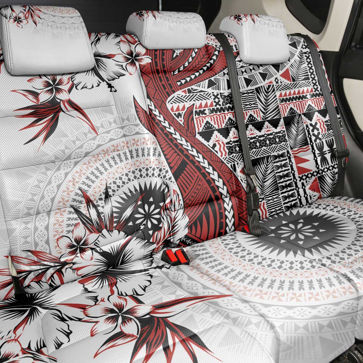 Bula Fiji Back Car Seat Cover Shark Tail White Masi Tapa