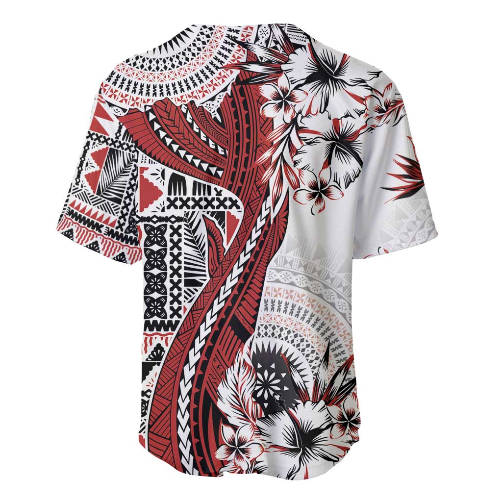 Bula Fiji Baseball Jersey Shark Tail White Masi Tapa LT7 - Polynesian Pride