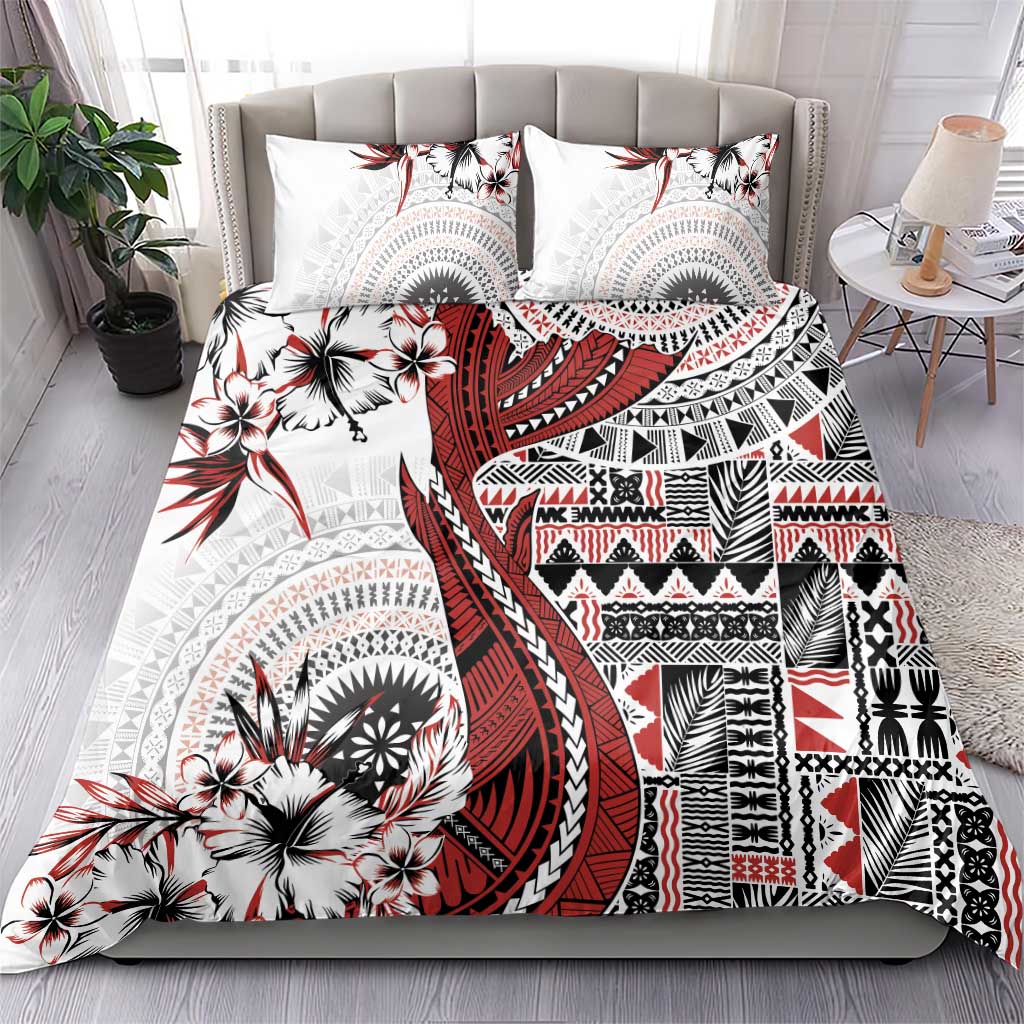 Bula Fiji Bedding Set Shark Tail White Masi Tapa