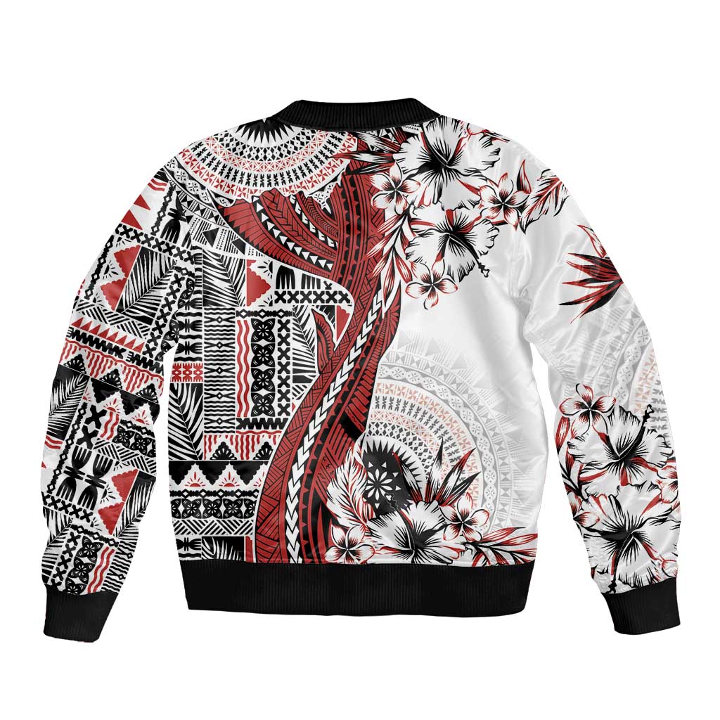 Bula Fiji Bomber Jacket Shark Tail White Masi Tapa