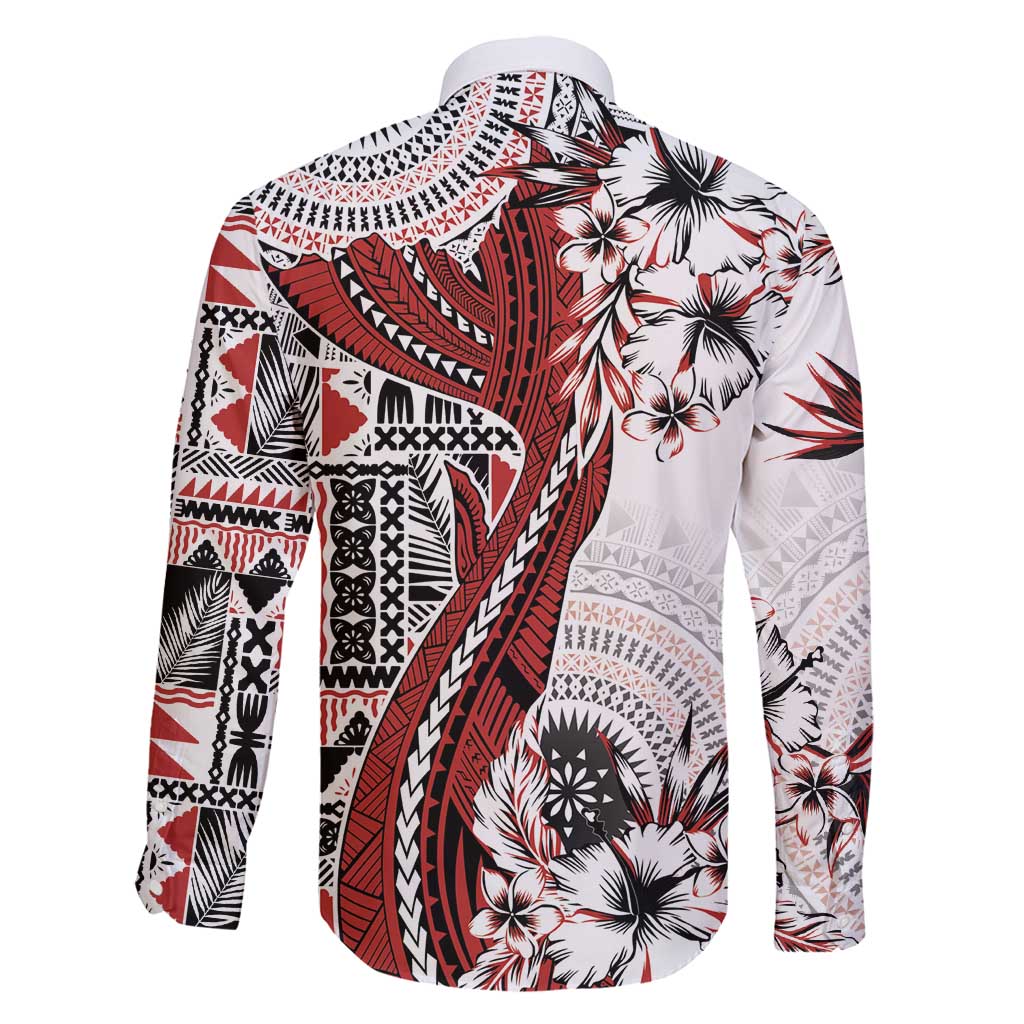 Bula Fiji Family Matching Off Shoulder Maxi Dress and Hawaiian Shirt Shark Tail White Masi Tapa