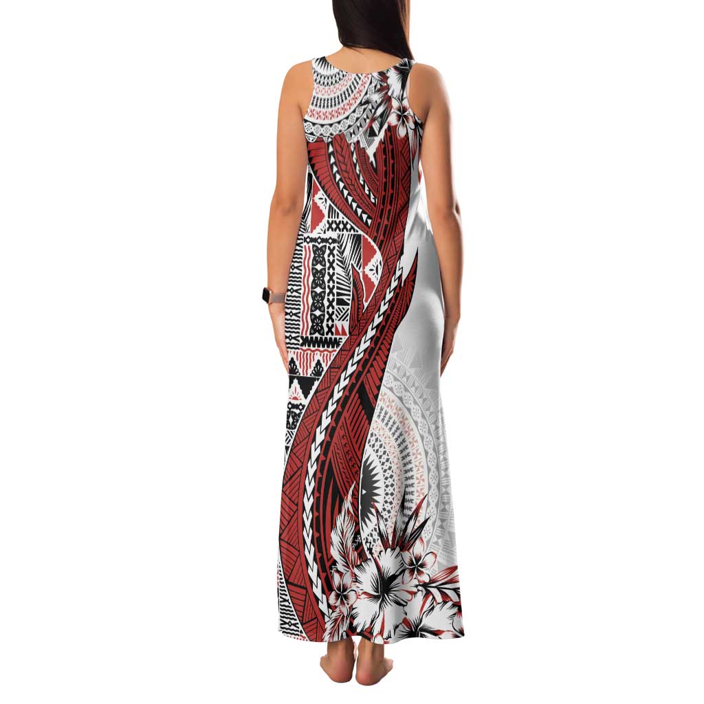 Bula Fiji Family Matching Tank Maxi Dress and Hawaiian Shirt Shark Tail White Masi Tapa