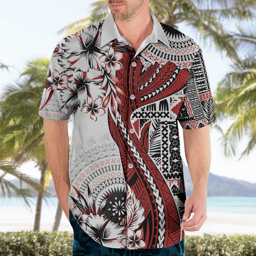 Bula Fiji Hawaiian Shirt Shark Tail White Masi Tapa