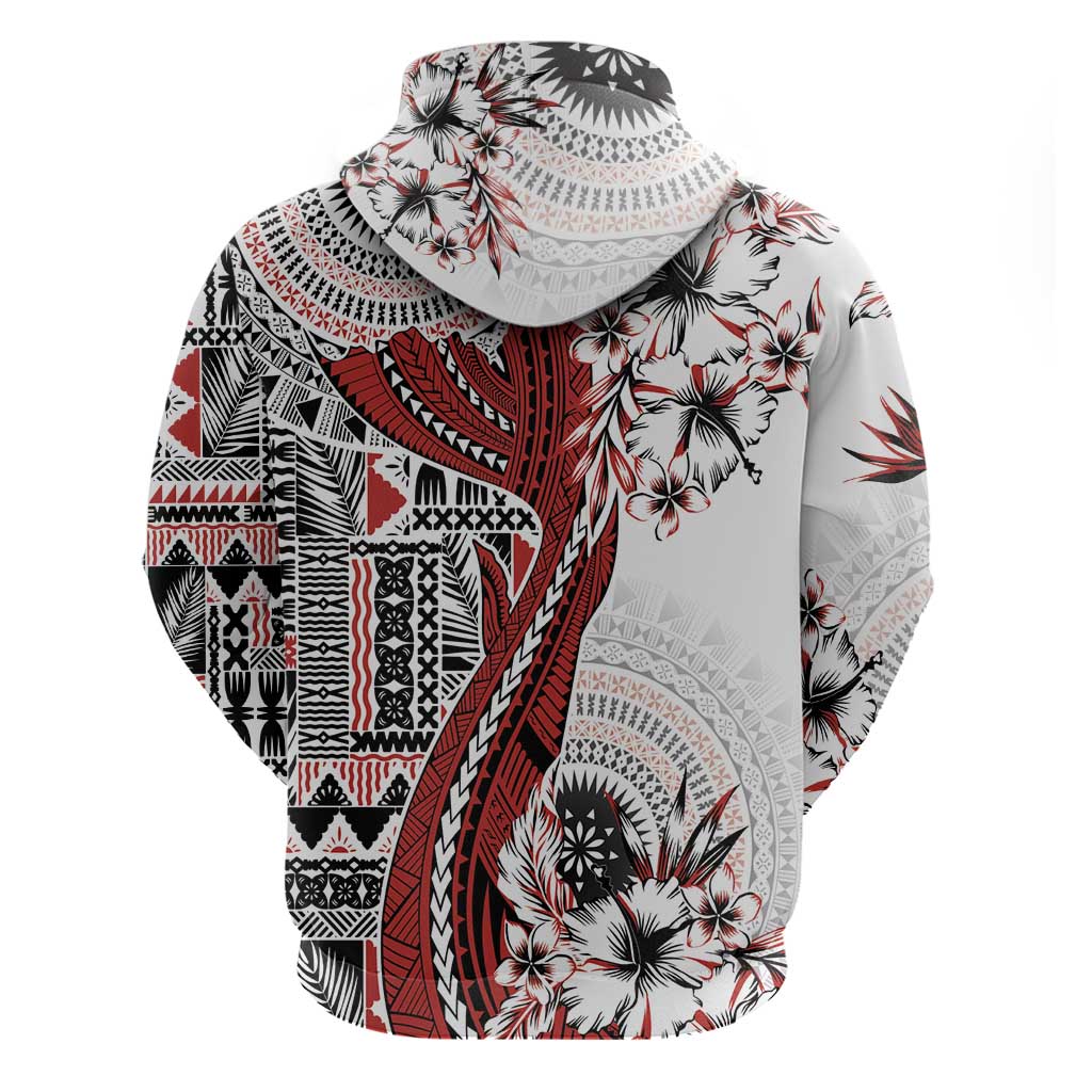Bula Fiji Hoodie Shark Tail White Masi Tapa