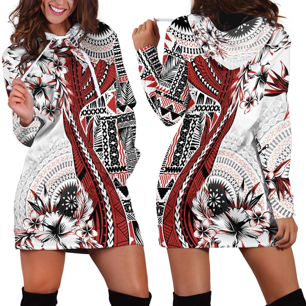 Bula Fiji Hoodie Dress Shark Tail White Masi Tapa