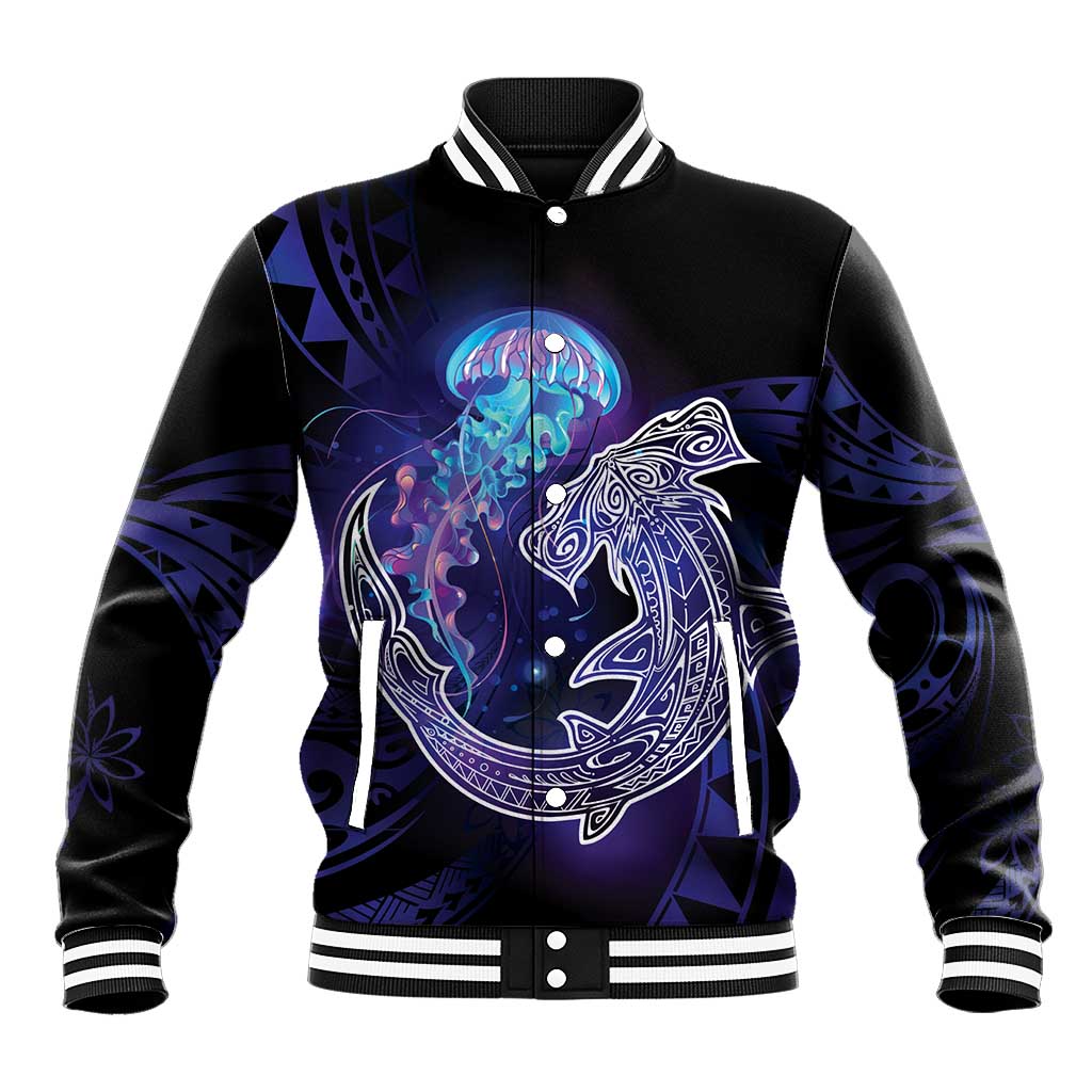 Polynesian Aumakua Baseball Jacket Jellyfish with Shark - Polynesian Pride