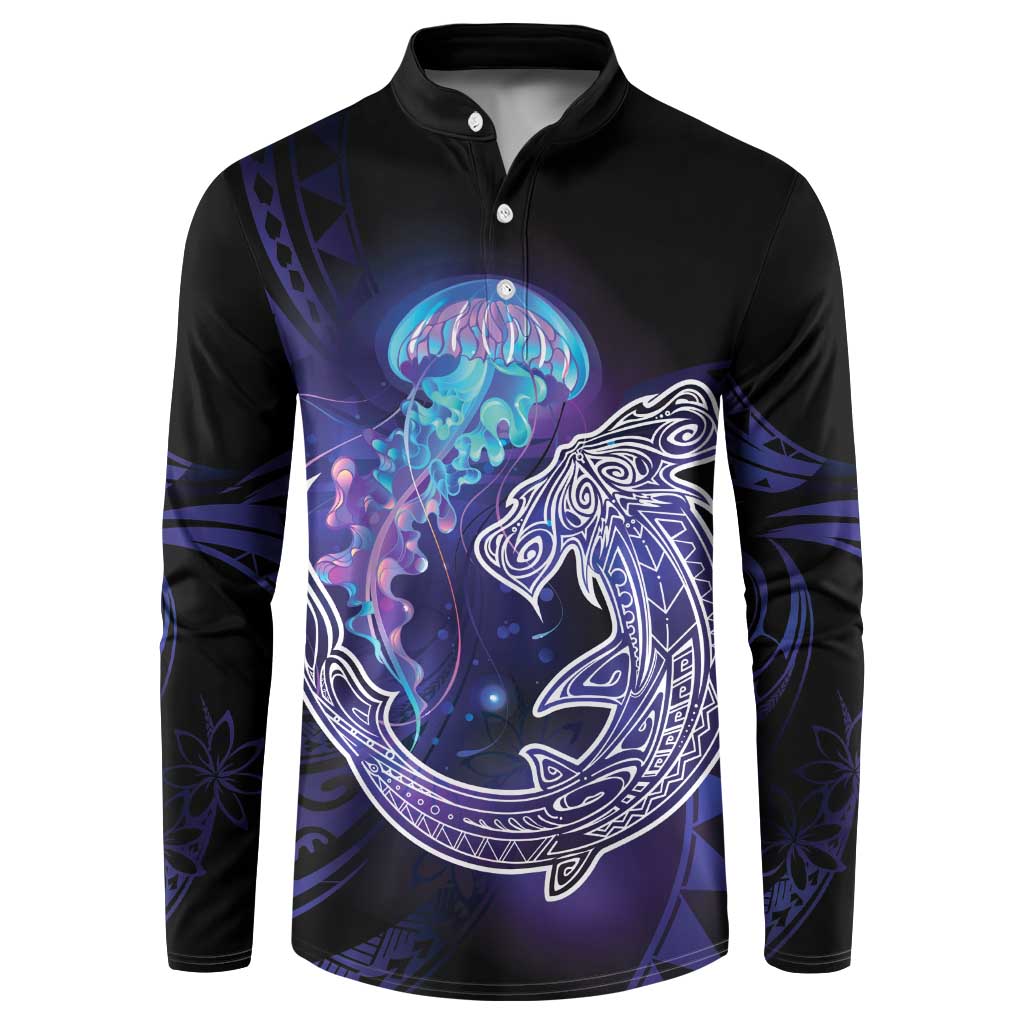 Polynesian Aumakua Button Sweatshirt Jellyfish with Shark - Polynesian Pride