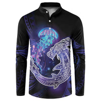 Polynesian Aumakua Button Sweatshirt Jellyfish with Shark - Polynesian Pride