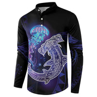 Polynesian Aumakua Button Sweatshirt Jellyfish with Shark - Polynesian Pride