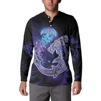 Polynesian Aumakua Button Sweatshirt Jellyfish with Shark - Polynesian Pride
