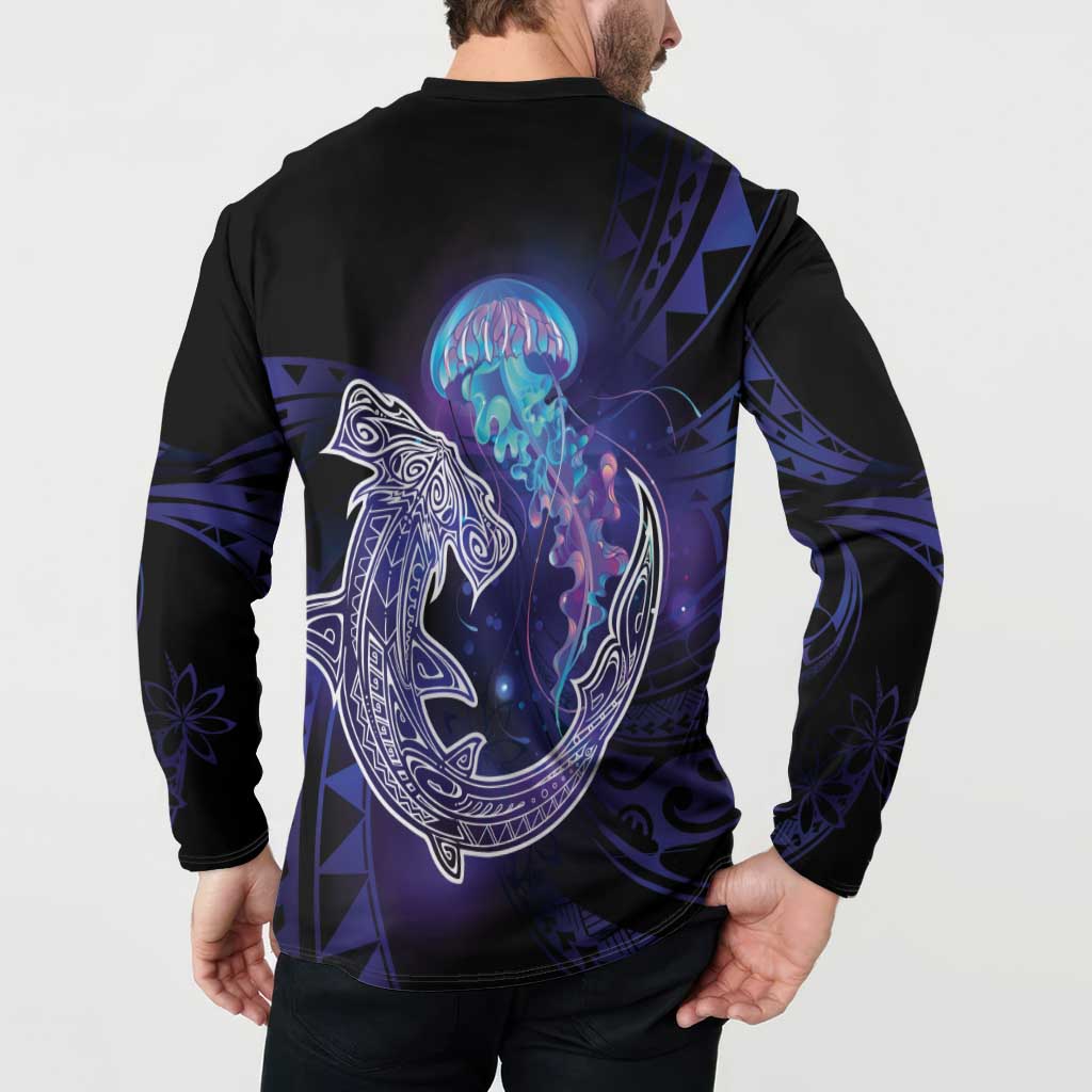 Polynesian Aumakua Button Sweatshirt Jellyfish with Shark - Polynesian Pride