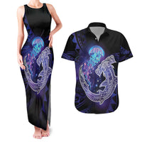 Polynesian Aumakua Couples Matching Tank Maxi Dress and Hawaiian Shirt Jellyfish with Shark - Polynesian Pride