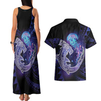 Polynesian Aumakua Couples Matching Tank Maxi Dress and Hawaiian Shirt Jellyfish with Shark - Polynesian Pride