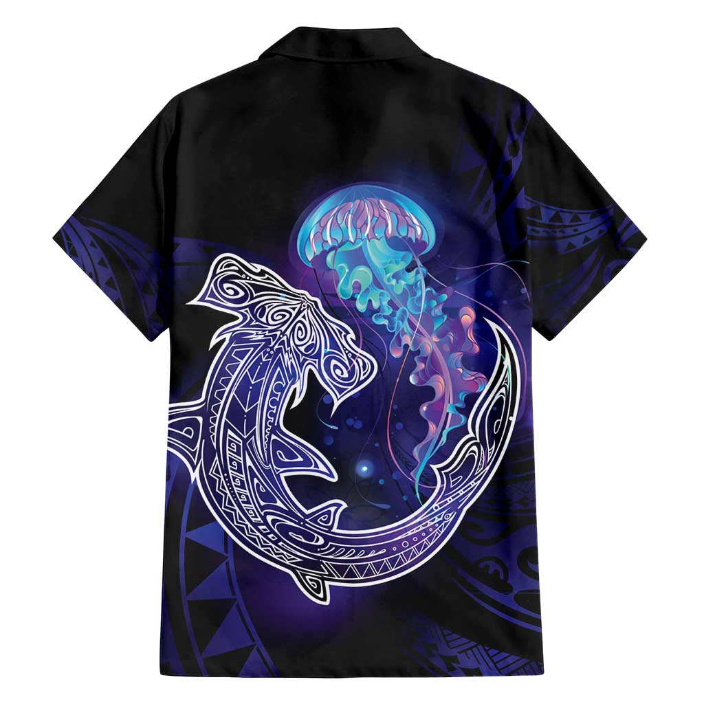 Polynesian Aumakua Family Matching Long Sleeve Bodycon Dress and Hawaiian Shirt Jellyfish with Shark LT7 - Polynesian Pride