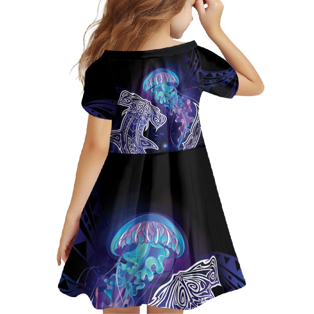 Polynesian Aumakua Family Matching Mermaid Dress and Hawaiian Shirt Jellyfish with Shark LT7 - Polynesian Pride