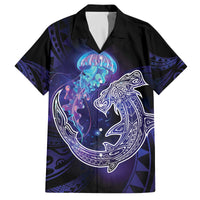 Polynesian Aumakua Family Matching Off The Shoulder Long Sleeve Dress and Hawaiian Shirt Jellyfish with Shark - Polynesian Pride