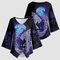 Polynesian Aumakua Kimono Sleeve Blouse Jellyfish with Shark - Polynesian Pride