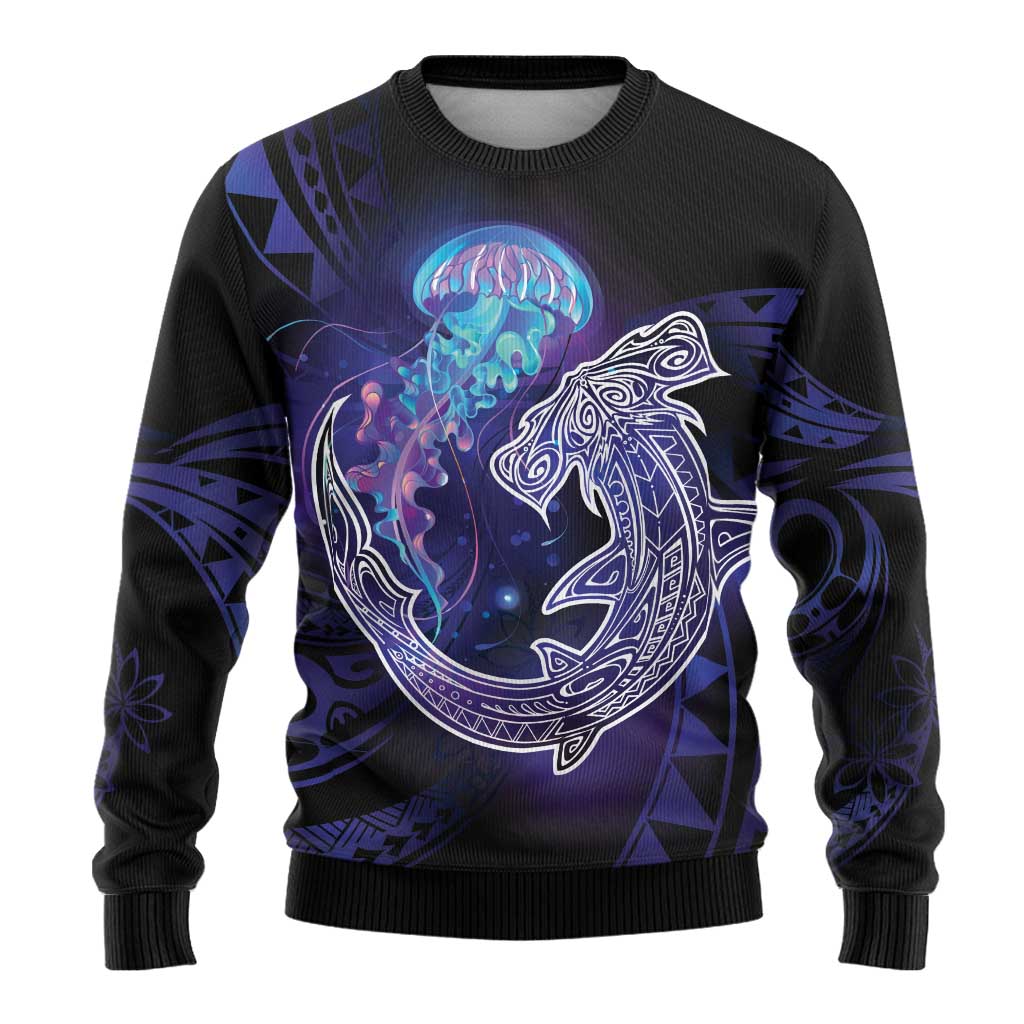 Polynesian Aumakua Ugly Christmas Sweater Jellyfish with Shark - Polynesian Pride