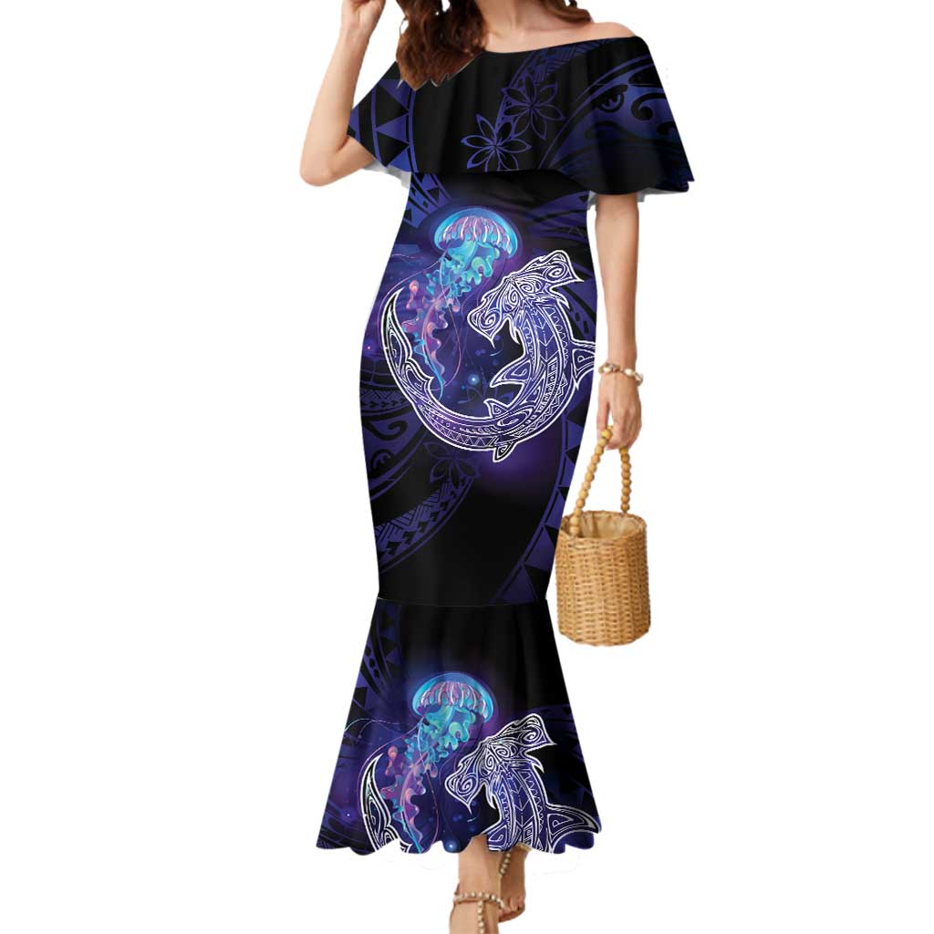 Polynesian Aumakua Mermaid Dress Jellyfish with Shark - Polynesian Pride