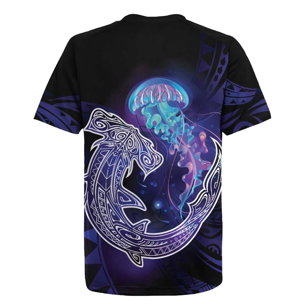 Polynesian Aumakua Rugby Jersey Jellyfish with Shark - Polynesian Pride