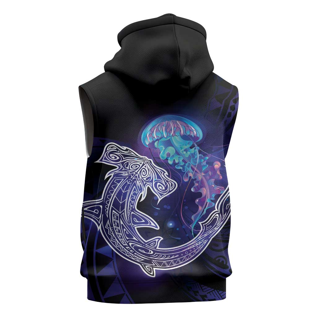 Polynesian Aumakua Sleeveless Hoodie Jellyfish with Shark - Polynesian Pride