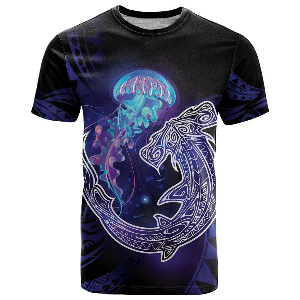 Polynesian Aumakua T Shirt Jellyfish with Shark - Polynesian Pride