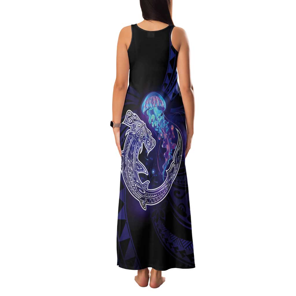 Polynesian Aumakua Tank Maxi Dress Jellyfish with Shark - Polynesian Pride