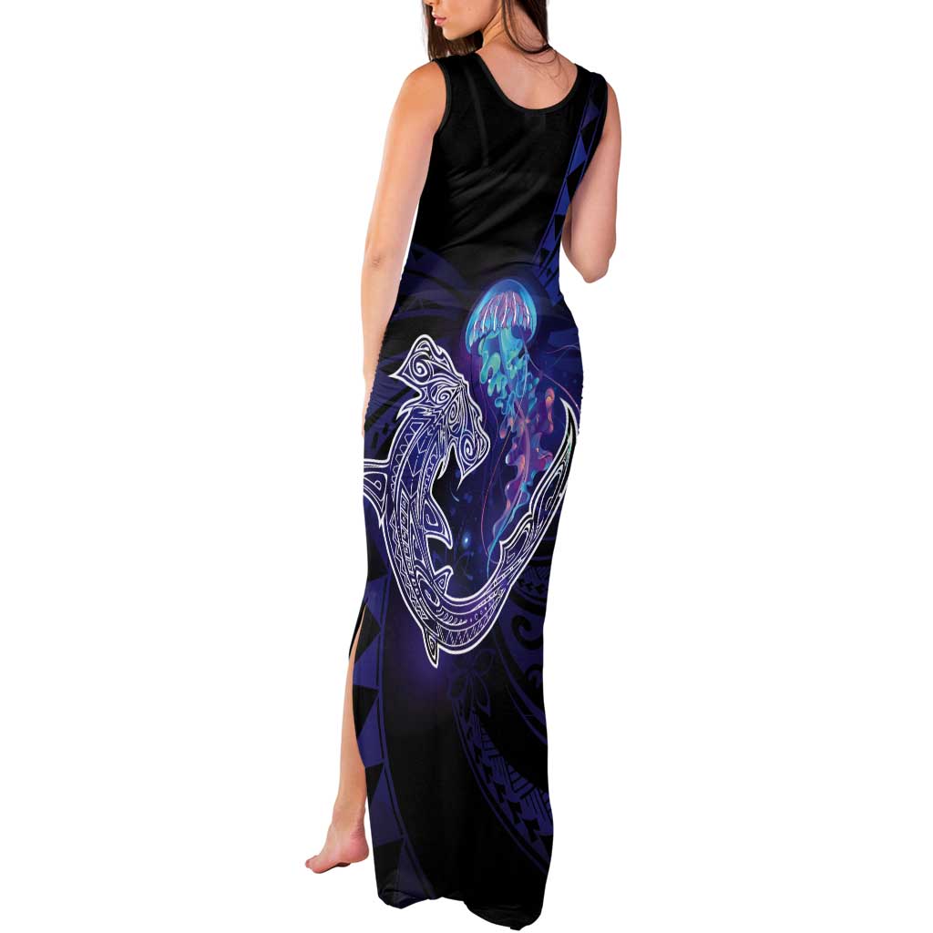 Polynesian Aumakua Tank Maxi Dress Jellyfish with Shark - Polynesian Pride