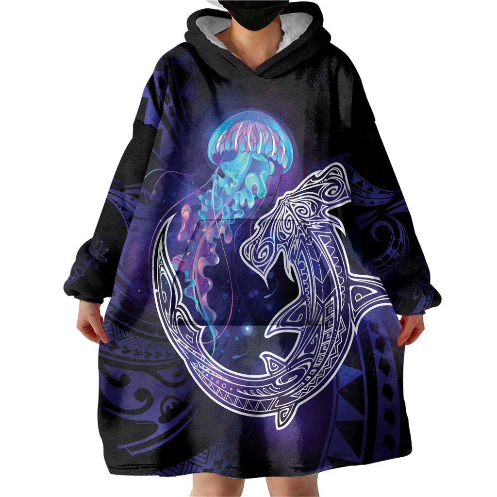 Polynesian Aumakua Wearable Blanket Hoodie Jellyfish with Shark - Polynesian Pride