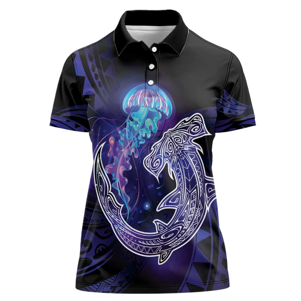 Polynesian Aumakua Women Polo Shirt Jellyfish with Shark - Polynesian Pride