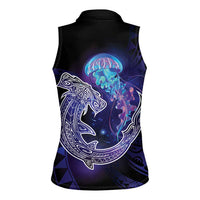 Polynesian Aumakua Women Sleeveless Polo Shirt Jellyfish with Shark - Polynesian Pride