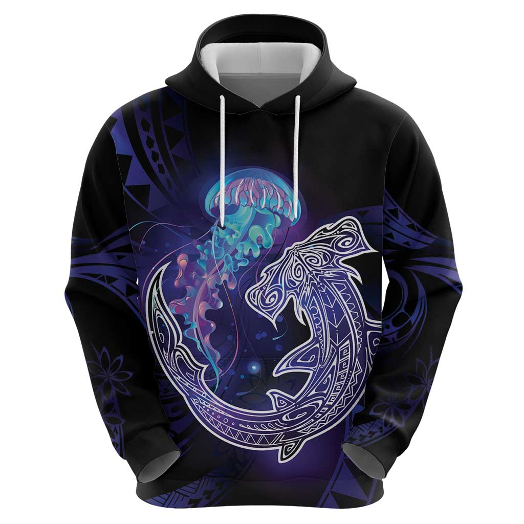 Polynesian Aumakua Zip Hoodie Jellyfish with Shark - Polynesian Pride