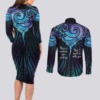 Aotearoa Maori Te Whai Rahi Couples Matching Long Sleeve Bodycon Dress and Long Sleeve Button Shirt Tala - Nowhere You Could Go That I Won't Be With You - Polynesian Pride