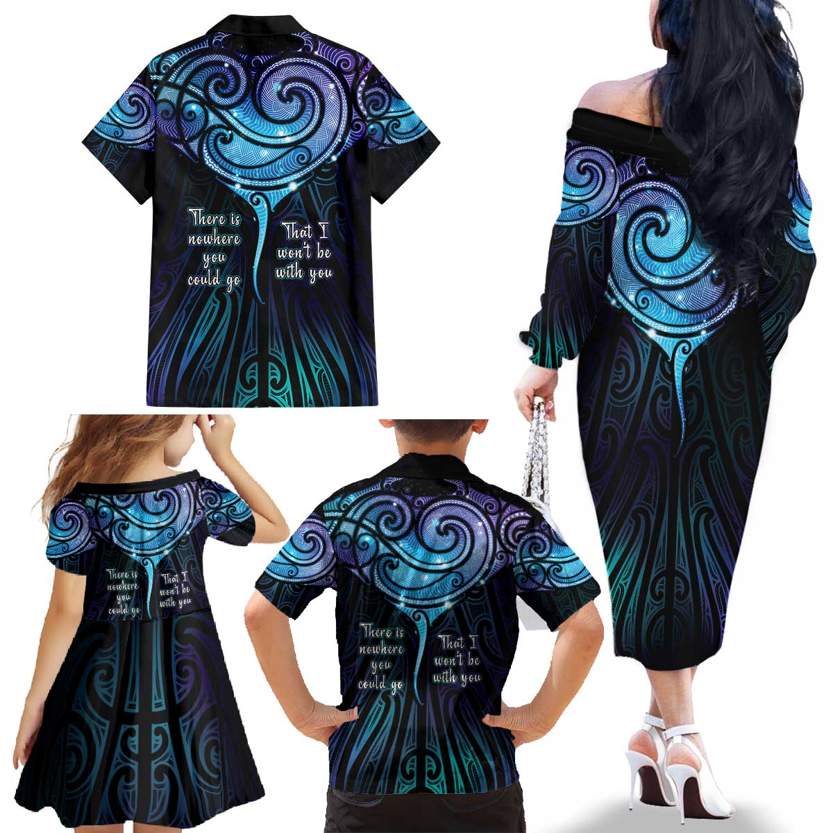 Aotearoa Maori Te Whai Rahi Family Matching Off The Shoulder Long Sleeve Dress and Hawaiian Shirt Tala - Nowhere You Could Go That I Won't Be With You - Polynesian Pride