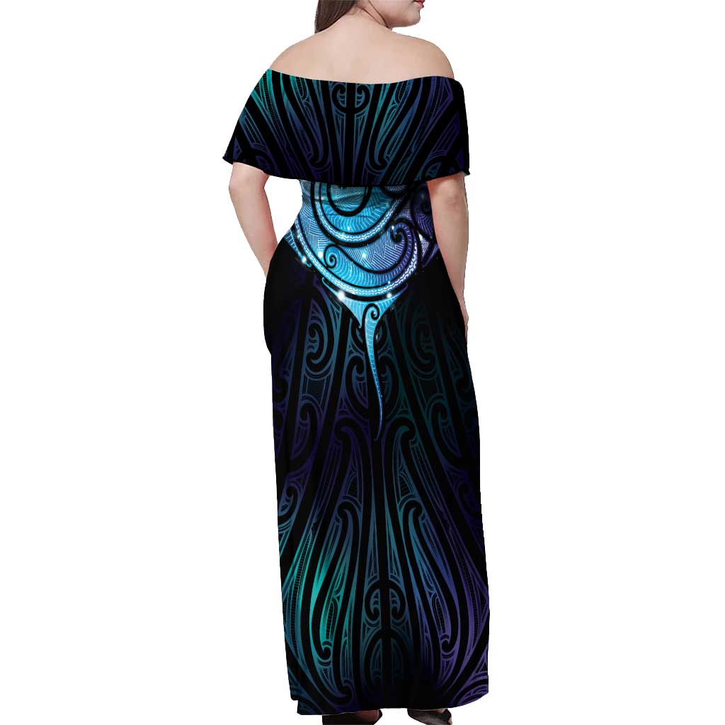 Aotearoa Maori Te Whai Rahi Off Shoulder Maxi Dress Tala - Nowhere You Could Go That I Won't Be With You - Polynesian Pride