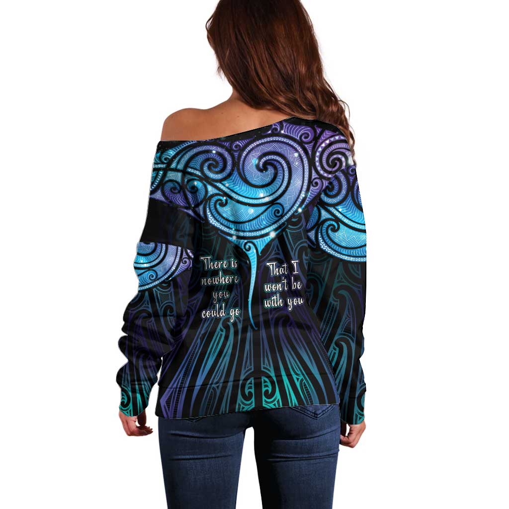 Aotearoa Maori Te Whai Rahi Off Shoulder Sweater Tala - Nowhere You Could Go That I Won't Be With You - Polynesian Pride