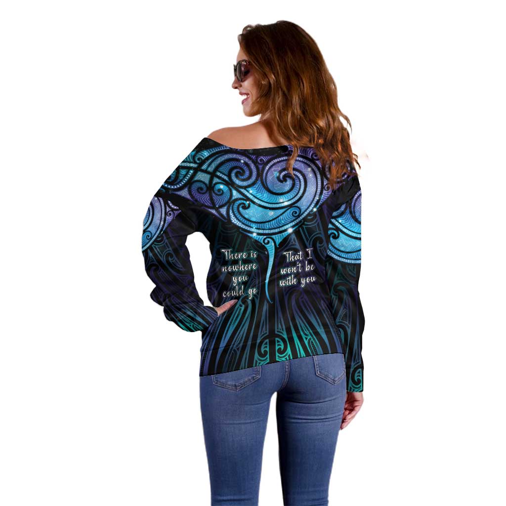 Aotearoa Maori Te Whai Rahi Off Shoulder Sweater Tala - Nowhere You Could Go That I Won't Be With You - Polynesian Pride