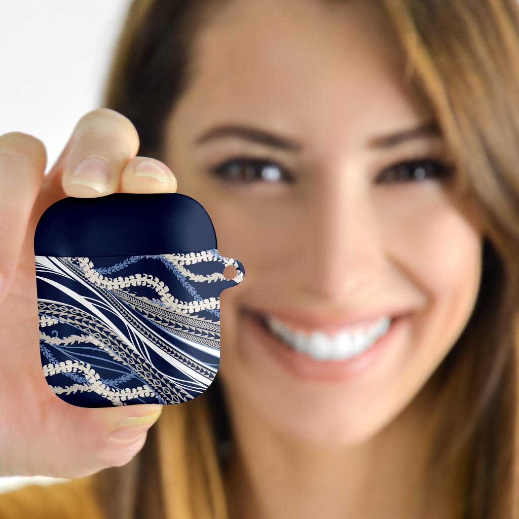 Polynesian Puakeniken Pikake Twisted Lei AirPods Case Navy Blue - Polynesian Pride
