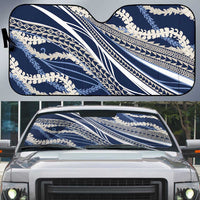 Polynesian Puakeniken Pikake Twisted Lei Auto Sun Shade Navy Blue - Polynesian Pride