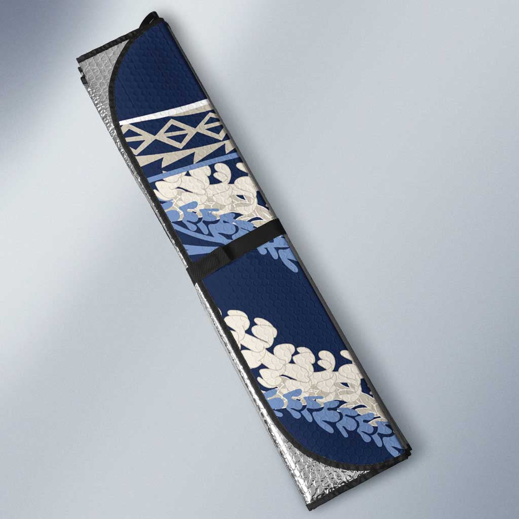 Polynesian Puakeniken Pikake Twisted Lei Auto Sun Shade Navy Blue - Polynesian Pride
