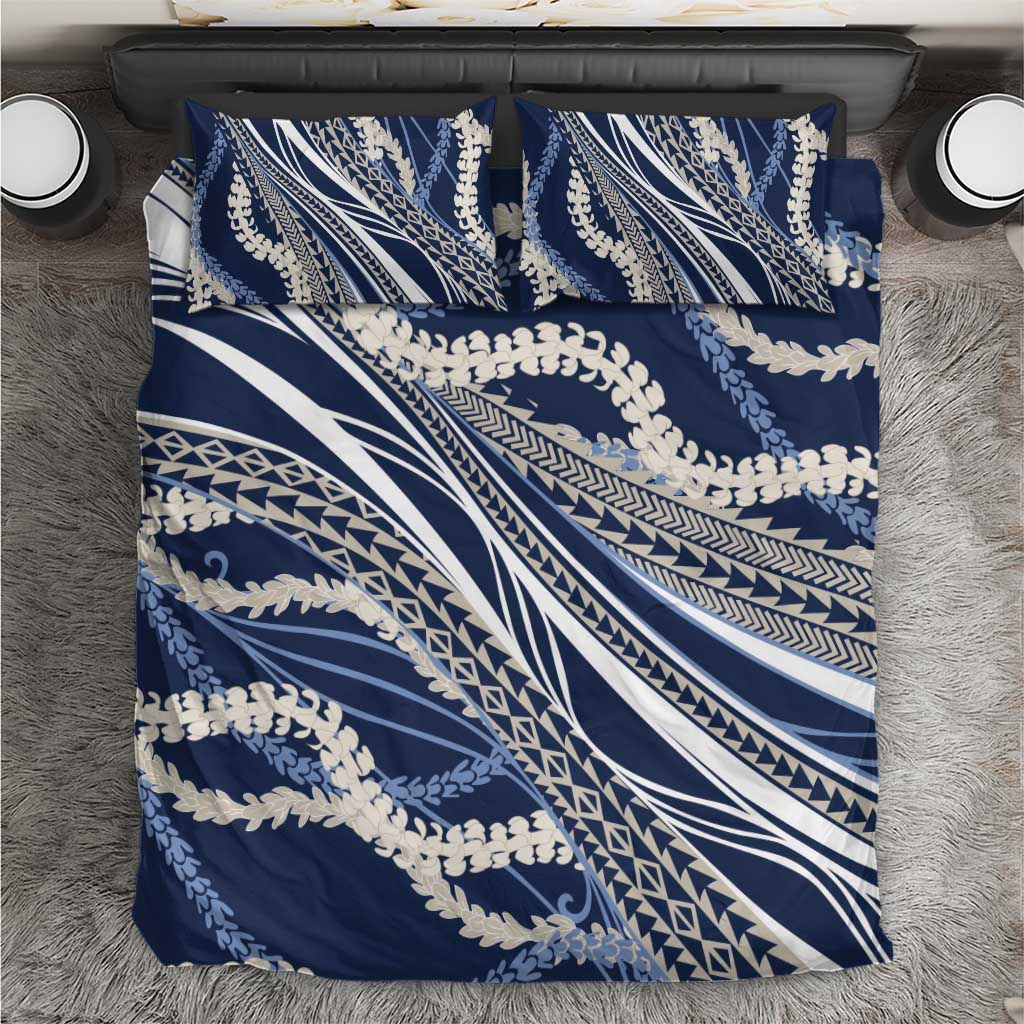 Polynesian Puakeniken Pikake Twisted Lei Bedding Set Navy Blue - Polynesian Pride
