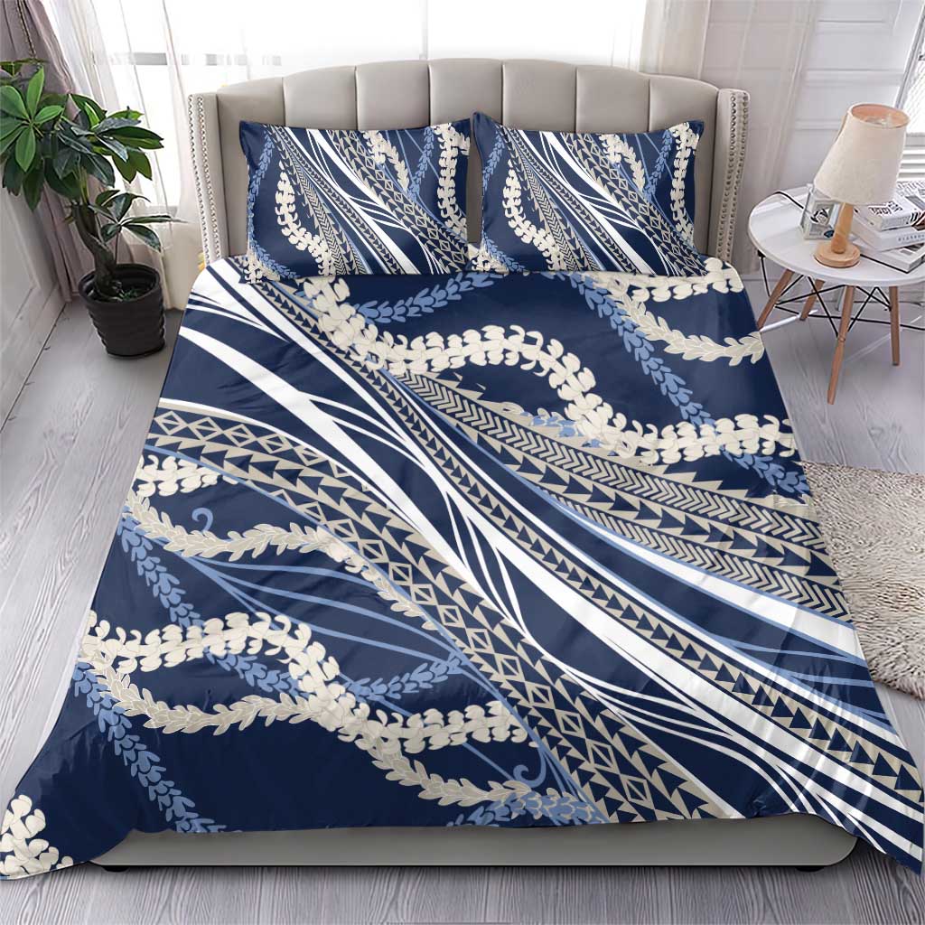Polynesian Puakeniken Pikake Twisted Lei Bedding Set Navy Blue - Polynesian Pride