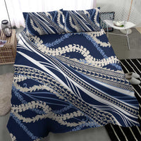 Polynesian Puakeniken Pikake Twisted Lei Bedding Set Navy Blue - Polynesian Pride