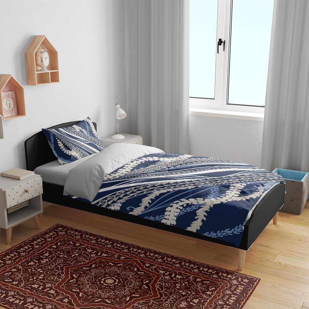 Polynesian Puakeniken Pikake Twisted Lei Bedding Set Navy Blue - Polynesian Pride