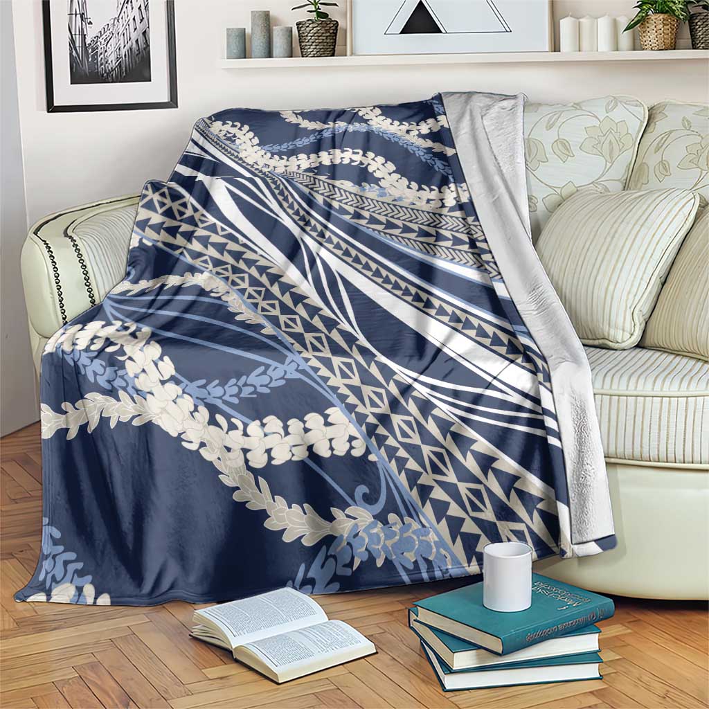 Polynesian Puakeniken Pikake Twisted Lei Blanket Navy Blue - Polynesian Pride