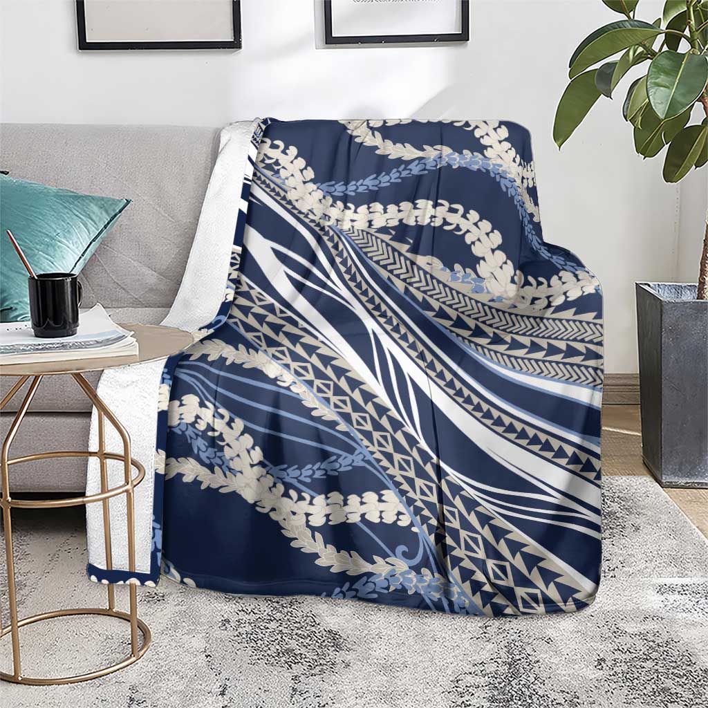 Polynesian Puakeniken Pikake Twisted Lei Blanket Navy Blue - Polynesian Pride